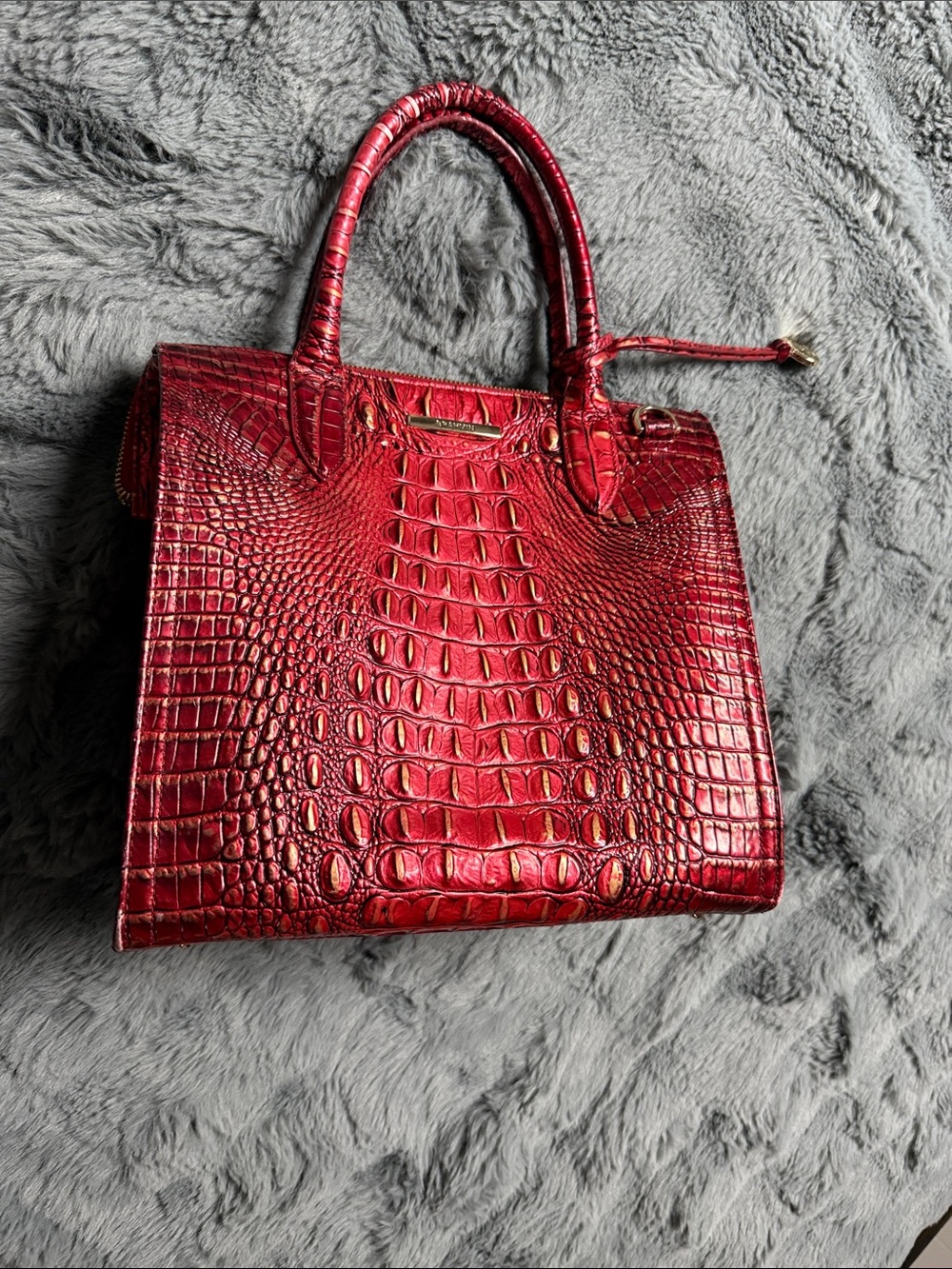 Brahmin Red Croc-Embossed Satchel with Gold Accents limited run Melbourne